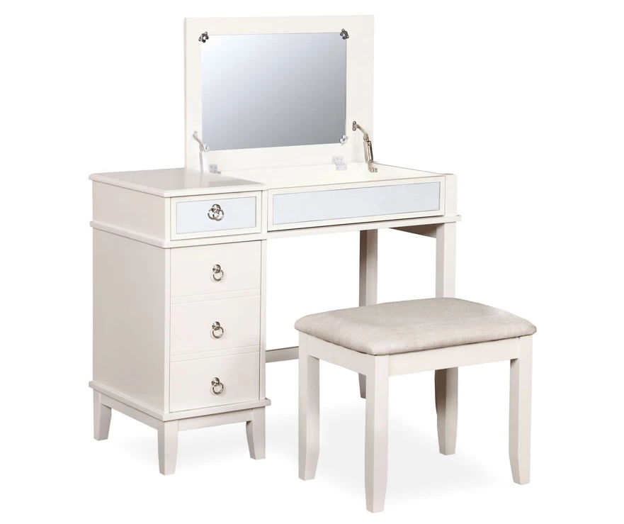 Piper White Mirror Vanity Set With Stool 3 Piper White Mirror Vanity Set With Stool