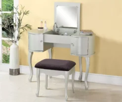 Kelly Silver Rounded Mirror Vanity Set With Stool -Furniture Sale Shop 810389505 1 1