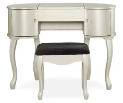 Kelly Silver Rounded Mirror Vanity Set With Stool -Furniture Sale Shop 810389505 2