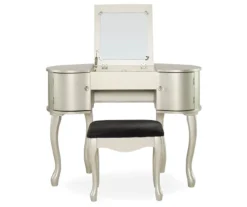 Kelly Silver Rounded Mirror Vanity Set With Stool -Furniture Sale Shop 810389505 3
