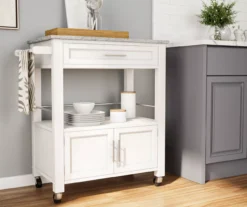 White Double Door Kitchen Cart With Granite Top -Furniture Sale Shop 810389516 2
