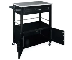 Black Double Door Kitchen Cart With Granite Top -Furniture Sale Shop 810389517 2