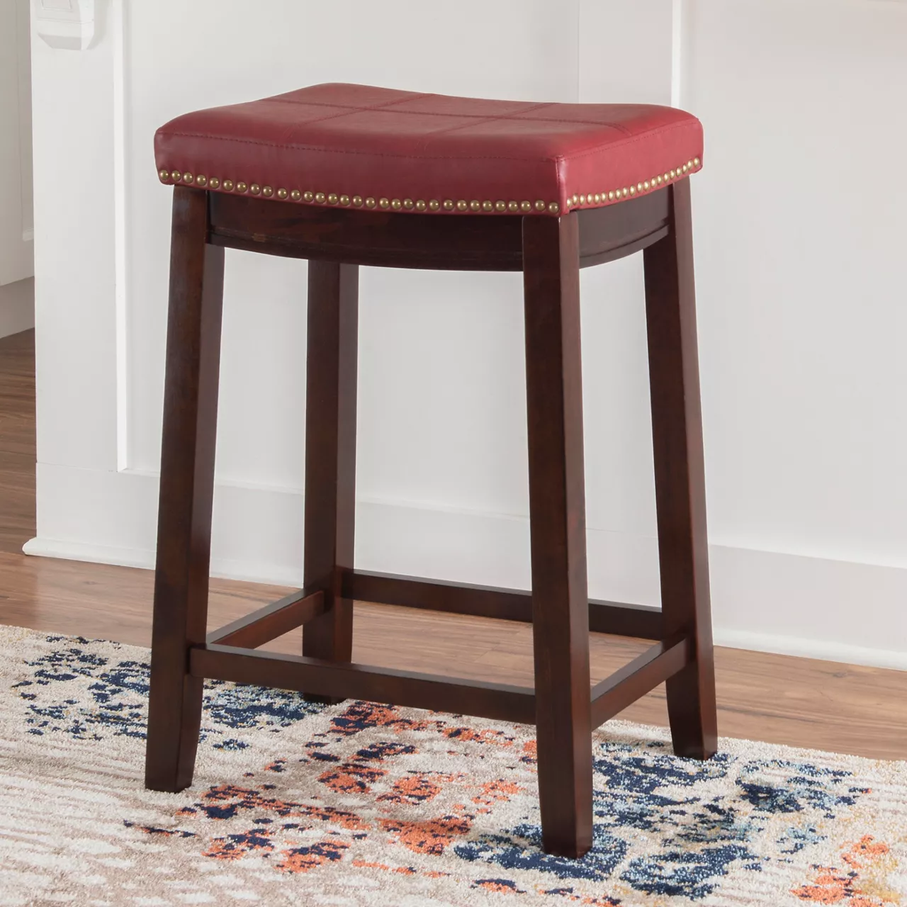 24" Brooke Red Saddle Counter Stool 4 24" Brooke Red Saddle Counter Stool - Image 2