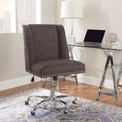 Charcoal Gray Square Back Office Chair With Nailhead Trim -Furniture Sale Shop 810389623 2