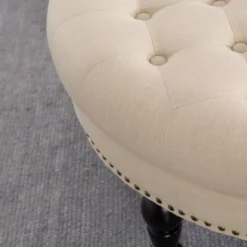 Claire Cream Round French Country Ottoman -Furniture Sale Shop 810389634 3