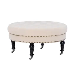 Claire Cream Round French Country Ottoman -Furniture Sale Shop 810389634 4
