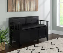 Black Padded Faux Leather Storage Bench