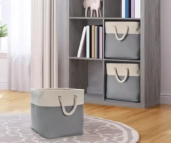 Gray & Cream Fabric Storage Bin With Rope Handles -Furniture Sale Shop 810448615 11