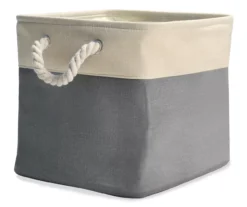 Gray & Cream Fabric Storage Bin With Rope Handles -Furniture Sale Shop 810448615 21