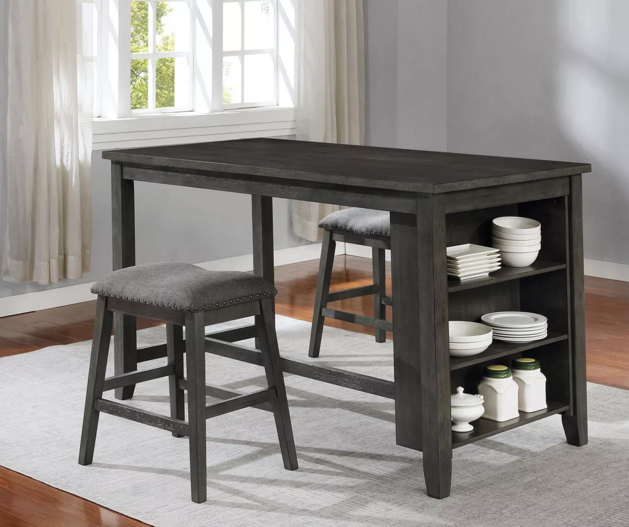 Raleigh Gray Storage Pub Dining Table 4 Raleigh Gray Storage Pub Dining Table - Image 2