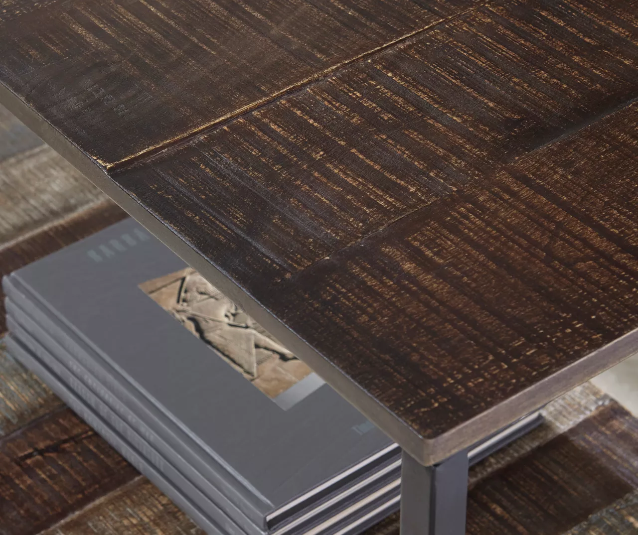 Lamoney Gray, White & Brown Slat Console Table 7 Lamoney Gray, White & Brown Slat Console Table - Image 5