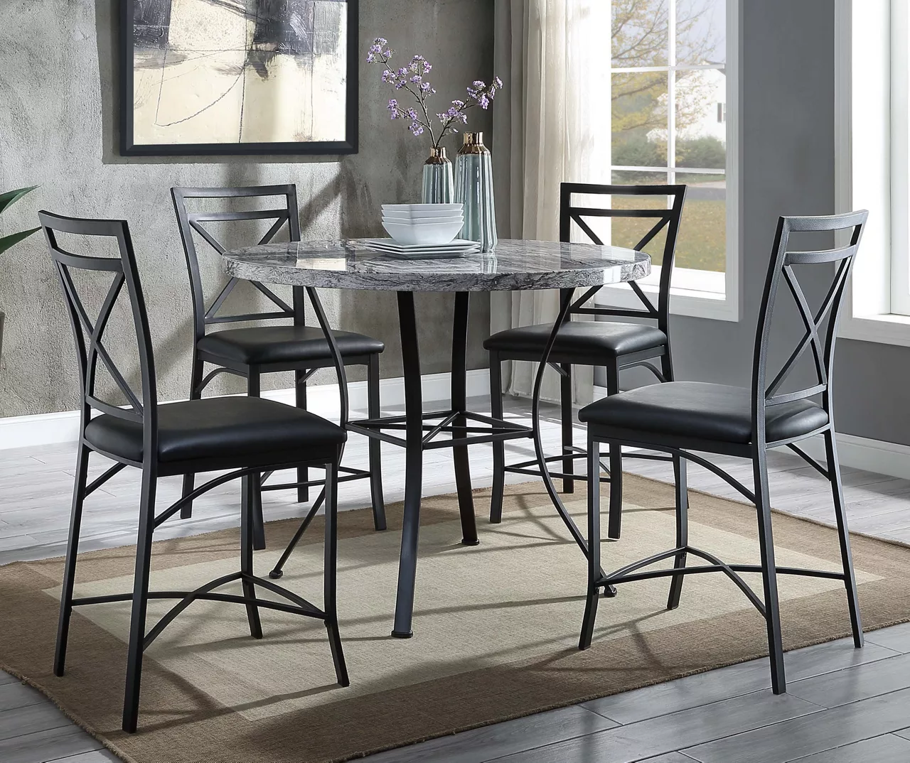 Faux Marble 5-Piece Pub Dining Set 4 Faux Marble 5-Piece Pub Dining Set - Image 2