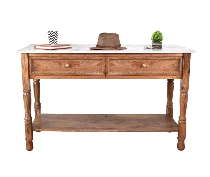 Marble & Mango Wood Console Table 3 Marble & Mango Wood Console Table