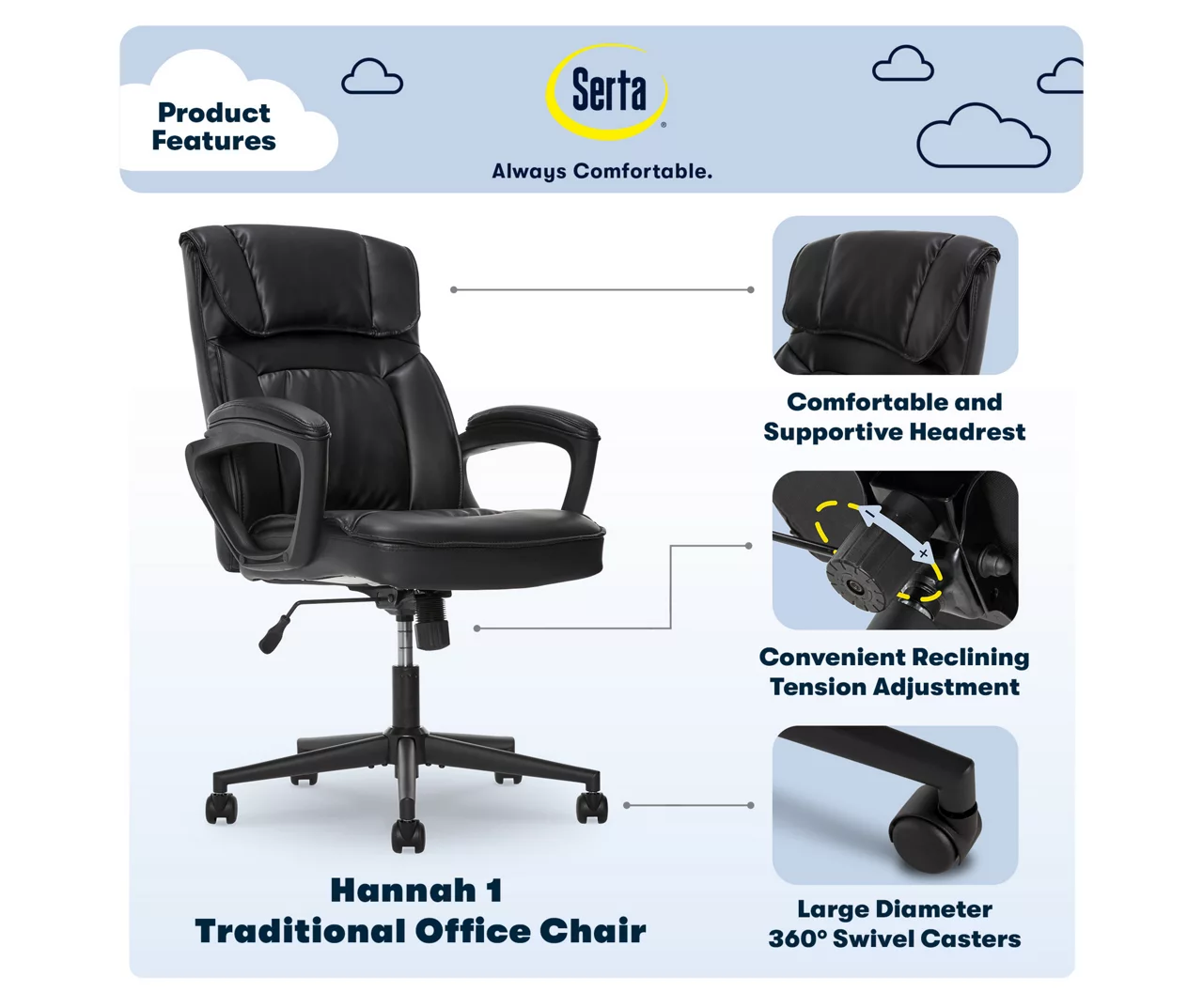 Hannah Black Bonded Leather Office Chair 8 Hannah Black Bonded Leather Office Chair - Image 6