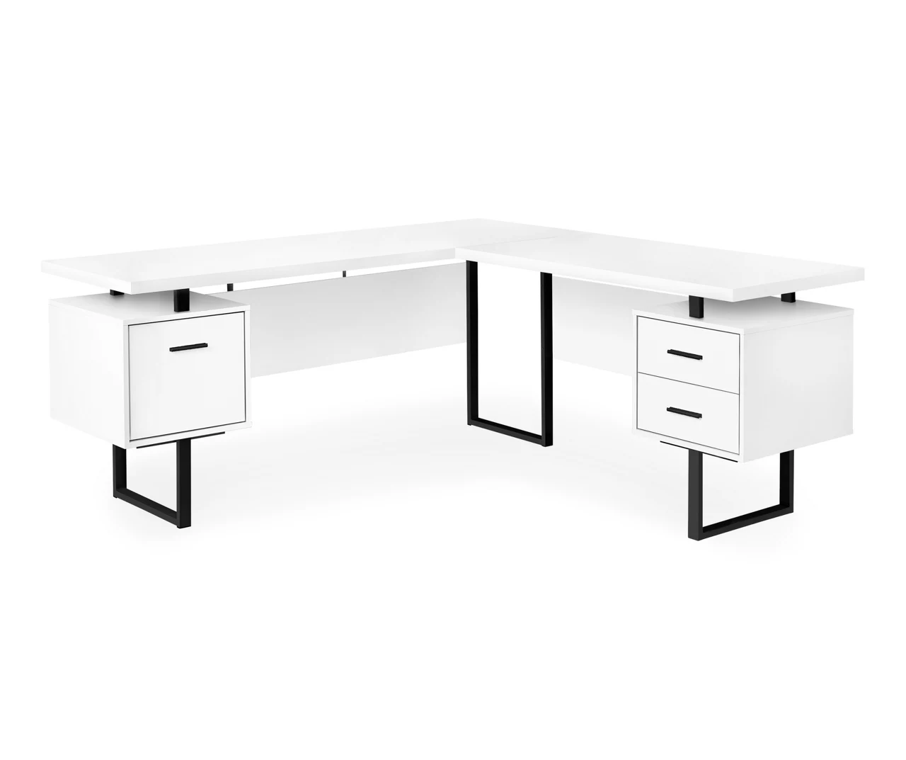 White & Black 3-Drawer L-Shaped Corner Desk 3 White & Black 3-Drawer L-Shaped Corner Desk