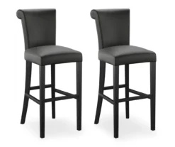 30" Black Faux Brushed Leather Bar Stools, 2-Pack -Furniture Sale Shop 810535738 1