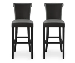 30" Black Faux Brushed Leather Bar Stools, 2-Pack -Furniture Sale Shop 810535738 4