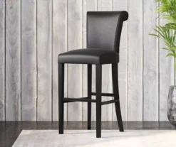 30" Black Faux Brushed Leather Bar Stools, 2-Pack -Furniture Sale Shop 810535738 9
