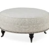 Pebble Gray Striped Upholstered Round Ottoman -Furniture Sale Shop 810535758 1
