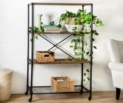 Rustic Black 4-Tier Industrial Rolling Bookshelf -Furniture Sale Shop 810539937 3