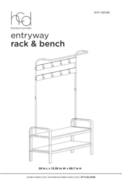 Black Steel 8-Hook Entry Rack & Bench -Furniture Sale Shop 810539938 7