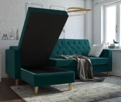 CosmoLiving Liberty Green Velvet Sectional Storage Futon -Furniture Sale Shop 810541026 2