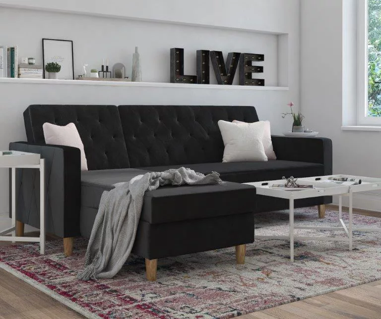 CosmoLiving Liberty Black Velvet Sectional Storage Futon 4 CosmoLiving Liberty Black Velvet Sectional Storage Futon - Image 2