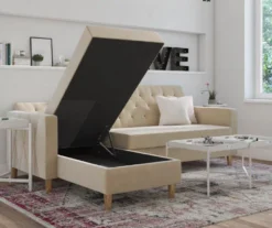 CosmoLiving Liberty Ivory Velvet Sectional Storage Futon -Furniture Sale Shop 810541041 2