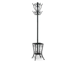 Black Metal 8-Hook Coat Rack With Umbrella Holder