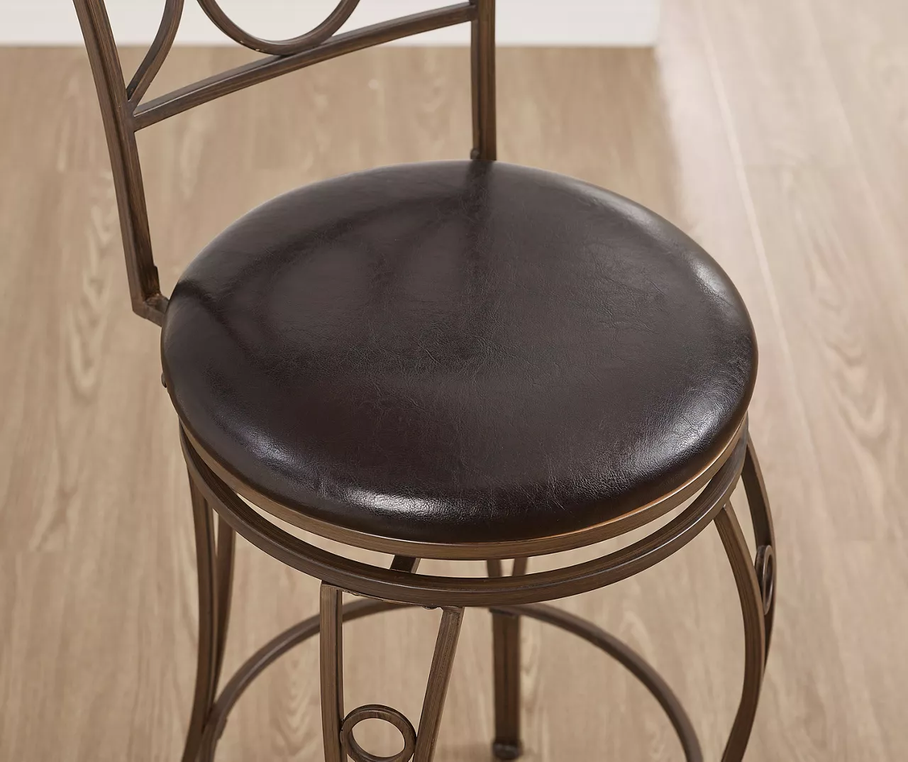 Memphis Black Metal & Brown Faux Leather Circle Back Bar Stool 6 Memphis Black Metal & Brown Faux Leather Circle Back Bar Stool - Image 4