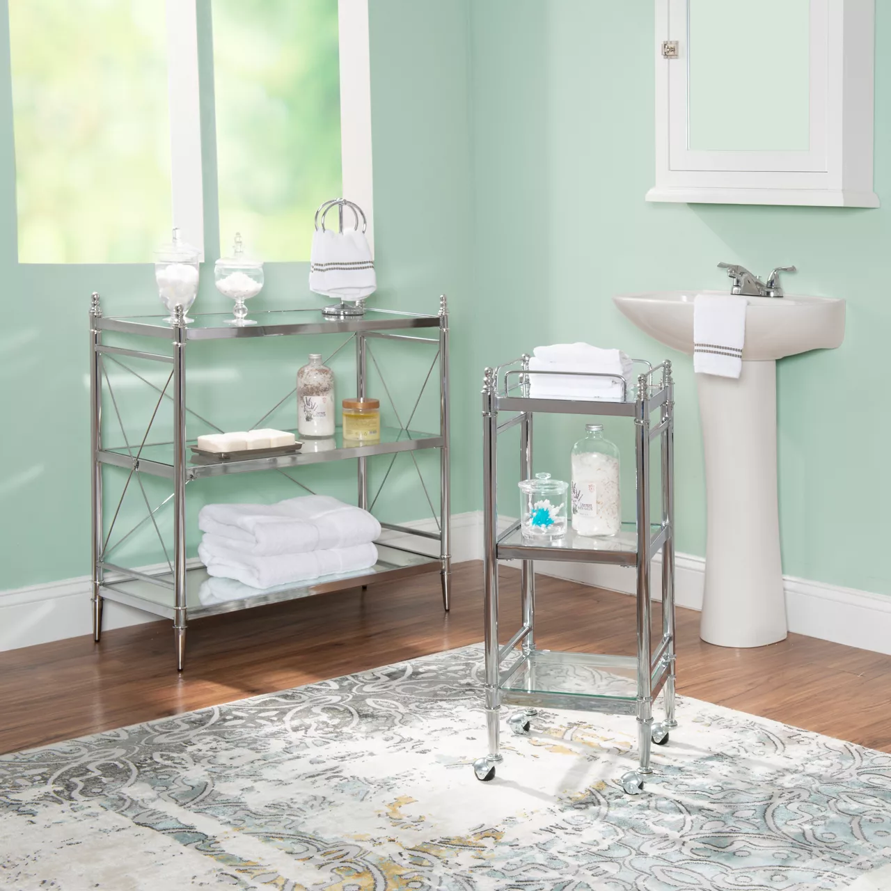 Hawkins Chrome & Glass 3-Shelf Console Table 4 Hawkins Chrome & Glass 3-Shelf Console Table - Image 2