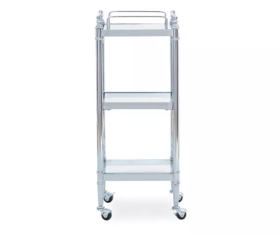 Hawkins Chrome & Glass 3-Shelf Rolling Cart 4 Hawkins Chrome & Glass 3-Shelf Rolling Cart - Image 2