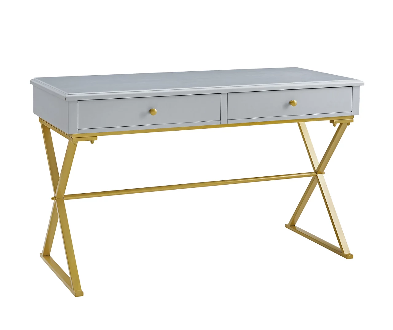 Glam Gray & Gold 2-Drawer Campaign Desk 3 Glam Gray & Gold 2-Drawer Campaign Desk