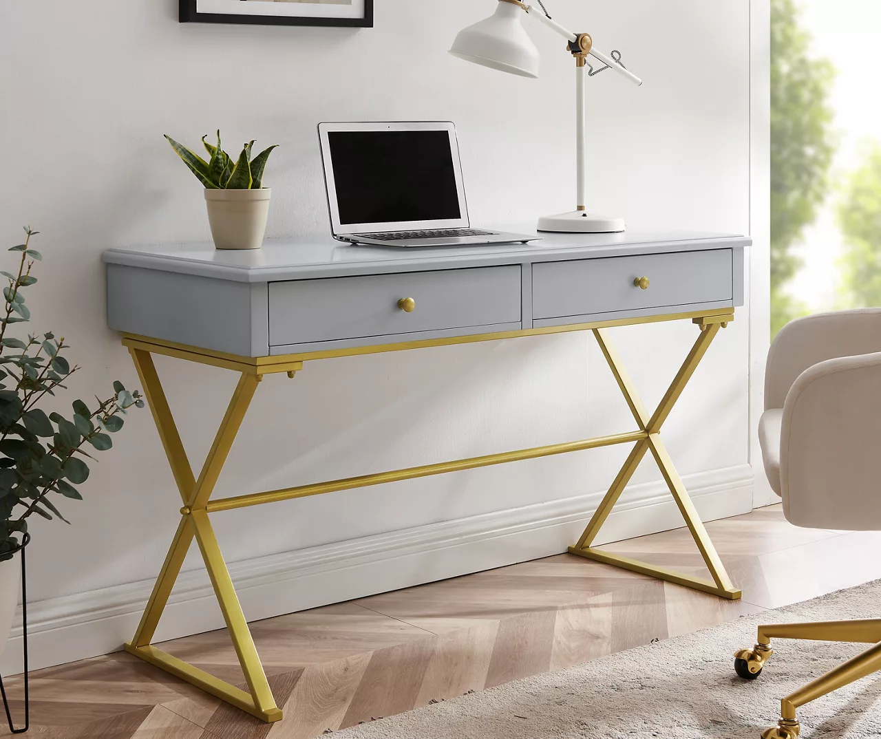 Glam Gray & Gold 2-Drawer Campaign Desk 4 Glam Gray & Gold 2-Drawer Campaign Desk - Image 2