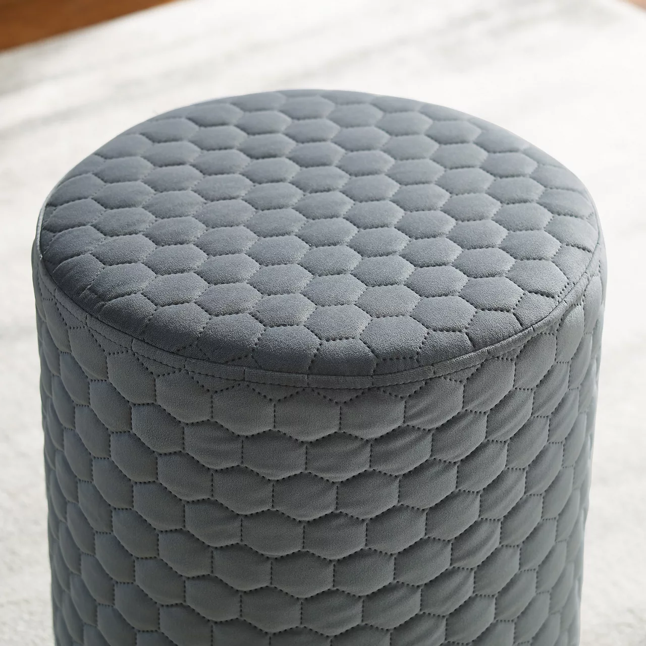 Royal Gray Quilted Ottoman With Silver Base 6 Royal Gray Quilted Ottoman With Silver Base - Image 4