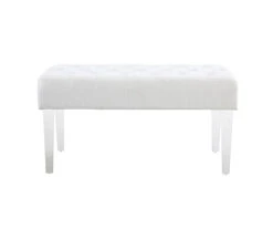 Marie Glitz White Tufted Linen Acrylic Leg Bench -Furniture Sale Shop 810543267 3