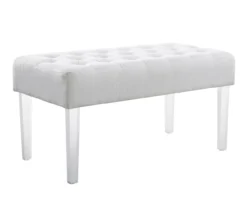 Marie Glitz White Tufted Linen Acrylic Leg Bench -Furniture Sale Shop 810543267 A0 1