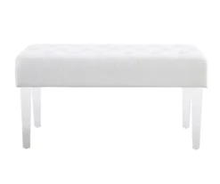 Marie Glitz White Tufted Linen Acrylic Leg Bench -Furniture Sale Shop 810543267 A0 2