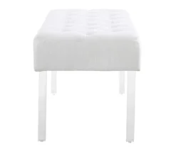 Marie Glitz White Tufted Linen Acrylic Leg Bench -Furniture Sale Shop 810543267 A1