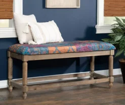 Moroccan Tapestry Upholstered Rustic Driftwood Bench -Furniture Sale Shop 810543273 2