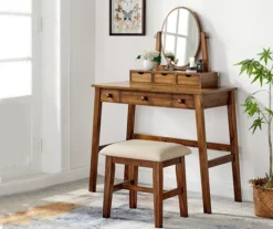 Laura 2-Piece Walnut & Beige 6-Drawer Tilting Mirror Vanity Set 7 Laura 2-Piece Walnut & Beige 6-Drawer Tilting Mirror Vanity Set -Furniture Sale Shop 810543314 2