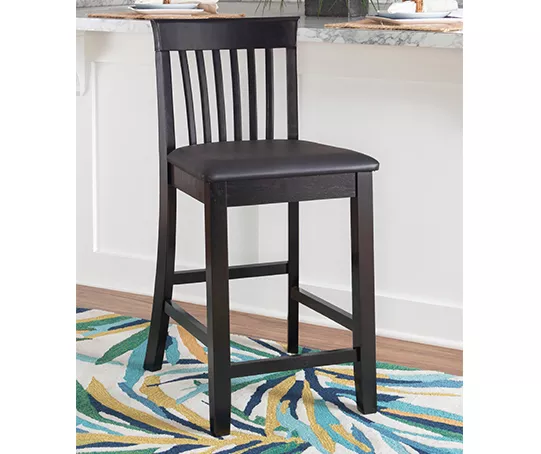 Kane Black Upholstered Vinyl Padded Craftsman Counter Stool 4 Kane Black Upholstered Vinyl Padded Craftsman Counter Stool - Image 2