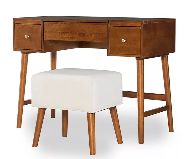 Merci 2-Piece White & Walnut 2-Drawer Lifting Mirror Vanity Set 3 Merci 2-Piece White & Walnut 2-Drawer Lifting Mirror Vanity Set