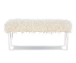 Cara White Faux Fur Acrylic Leg Bench -Furniture Sale Shop 810543373 3