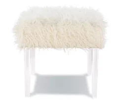 Cara White Faux Fur Acrylic Leg Bench -Furniture Sale Shop 810543373 5