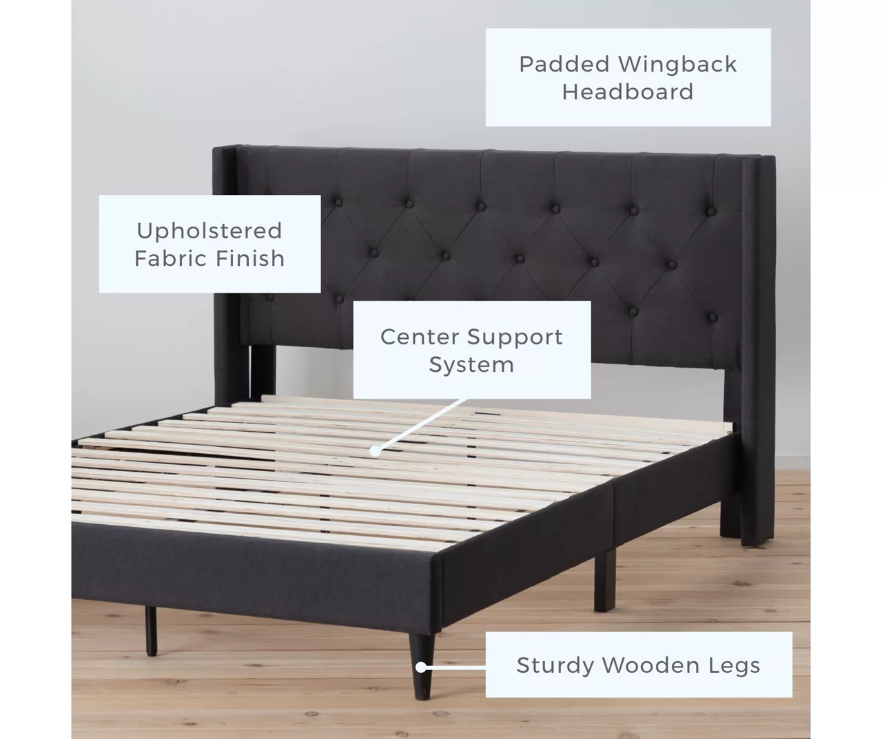 Isabelle Charcoal Upholstered Twin Wingback Bed 4 Isabelle Charcoal Upholstered Twin Wingback Bed - Image 2