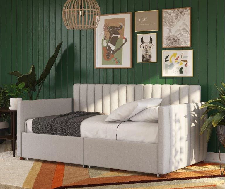 Brittany Gray Linen Upholstered Twin Storage Daybed 3 Brittany Gray Linen Upholstered Twin Storage Daybed