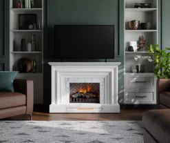 53.5" White Marble Petite Grand Electric Fireplace -Furniture Sale Shop 810570829 3
