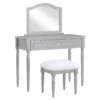 Vanity Table Set With Mirror & Faux Fur Stool -Furniture Sale Shop 810575929 810575928 A0