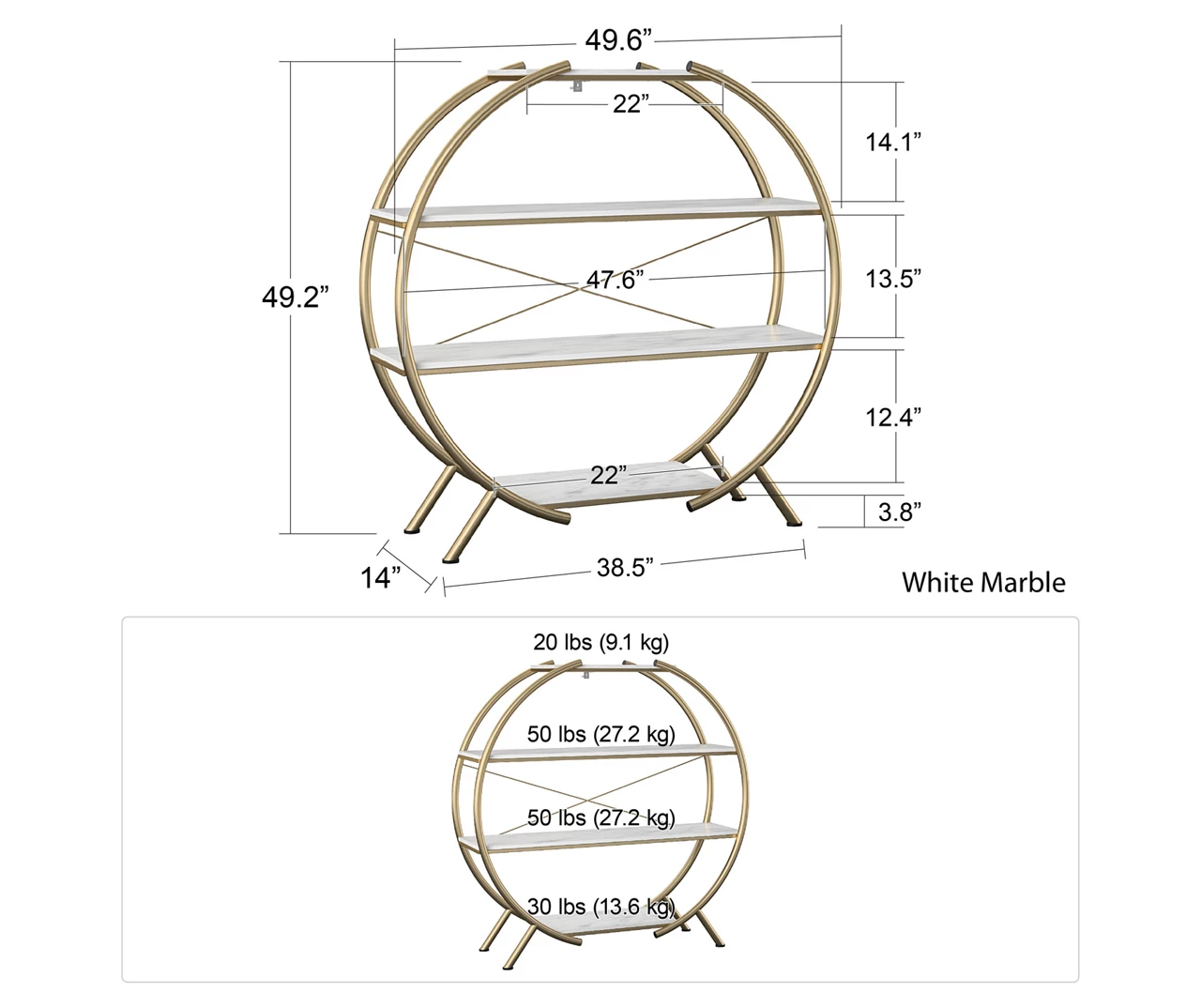 Amelia Faux Marble 4-Shelf Bookcase 6 Amelia Faux Marble 4-Shelf Bookcase - Image 4